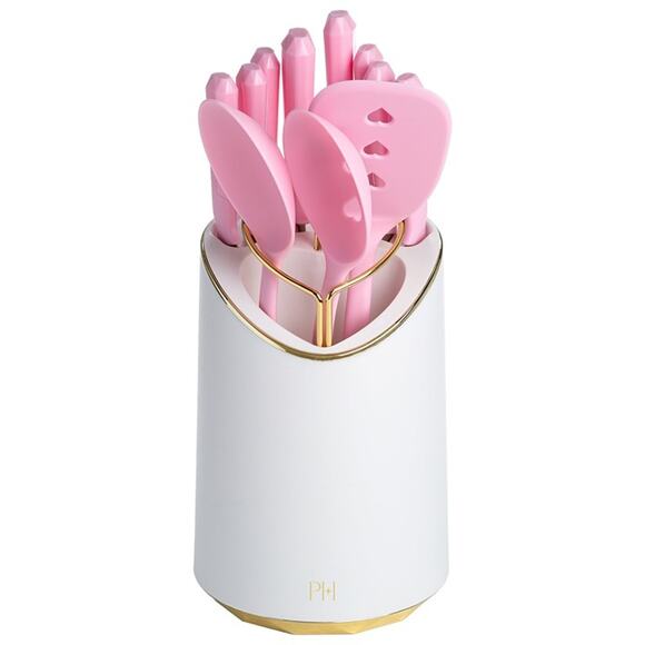 Paris Hilton 12 Piece Knife and Kitchen Utensil Set with Caddy, Pink - Picture 2 of 5